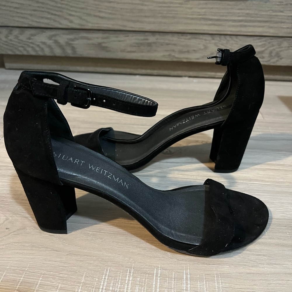 Stuart Weitzman NearlyNude Black Suede Sandals